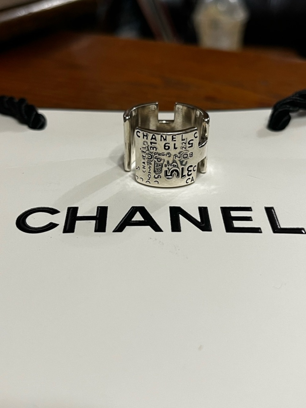 ✨Chanel Graffiti 🖋️Scribble Silver Tone Chunky💍 Ring💄